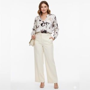 Calvin Klein Floral Print Button Down Off White Blouse Size 2X